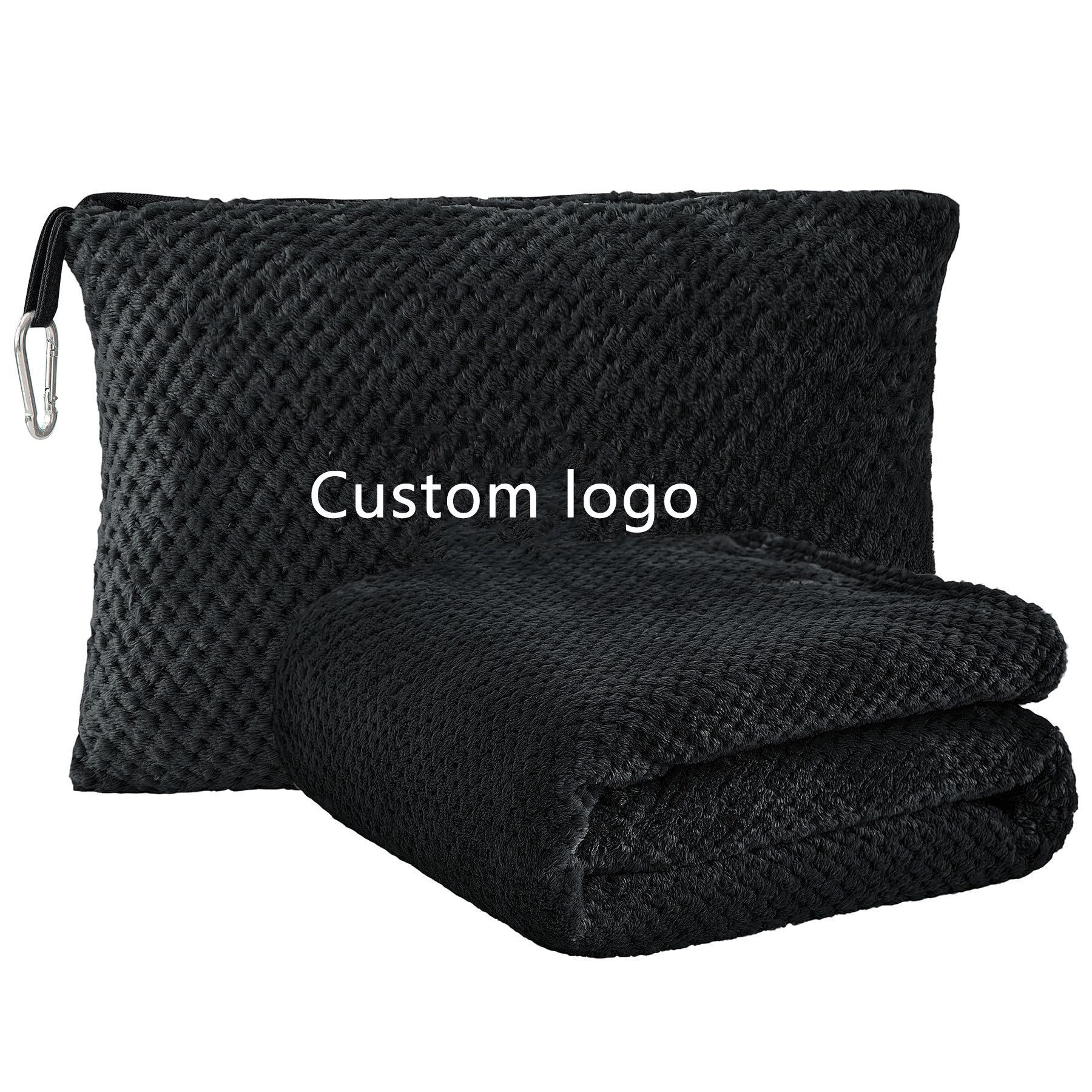 Custom LogoTravel Blanket Compact with Bag Portable and Packable Airpline 2 in 1 Jacquard Travel blanket and pillow Set