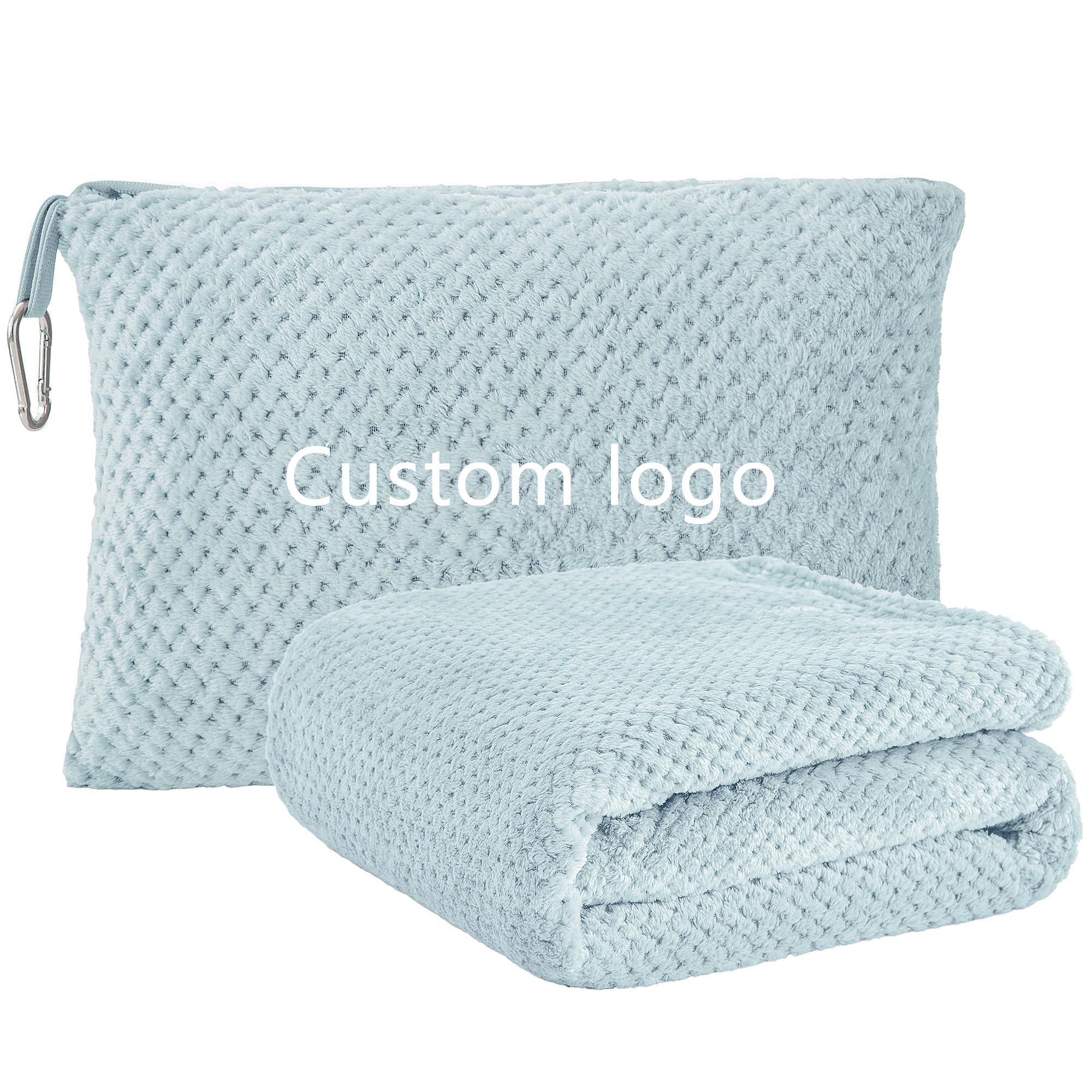 Custom Travel Blanket Airplane Compact with Bag Portable and Packable Airpline 2 in 1 Jacquard Travel Pillow and Blanket Set