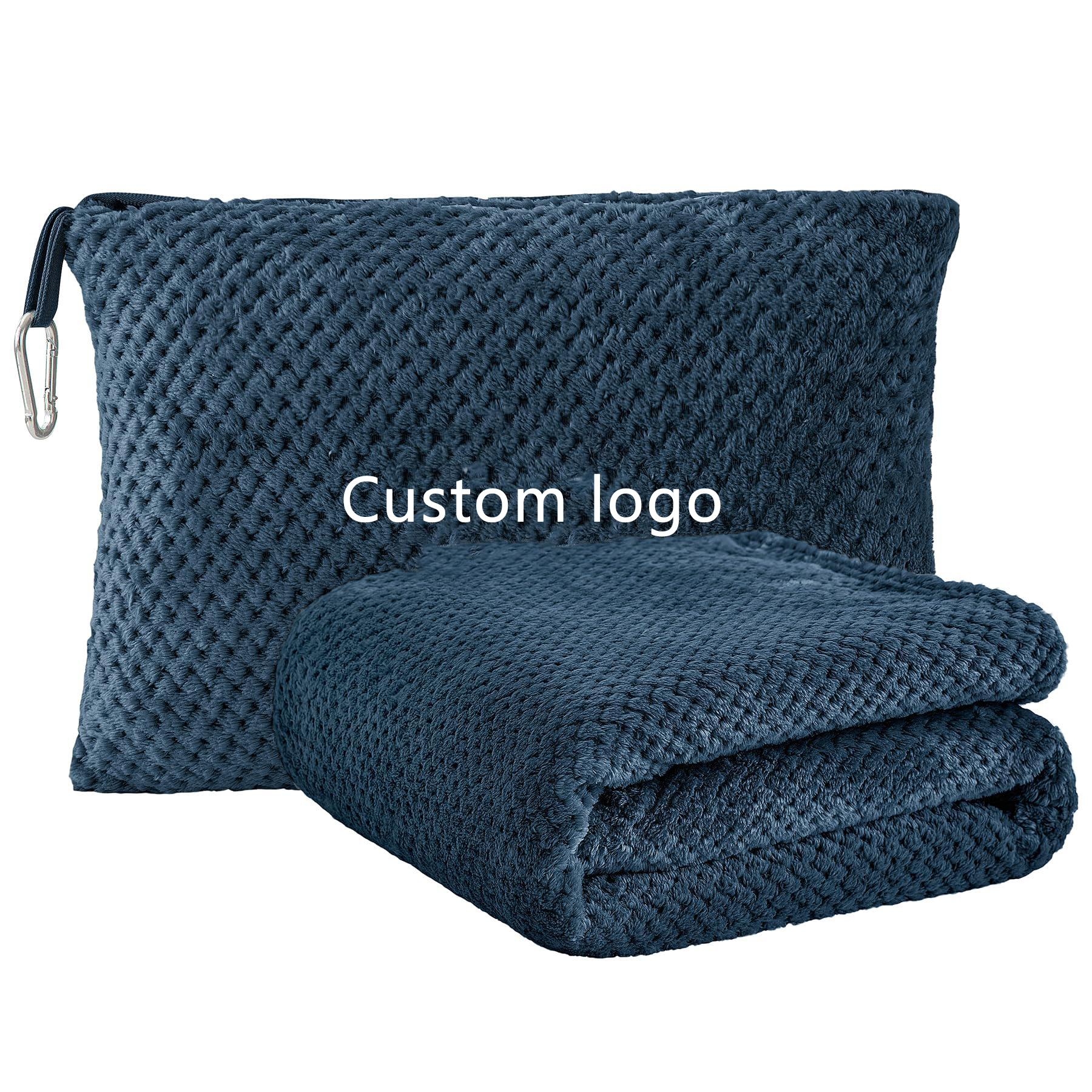 Travel Blanket Pillow in Mini Soft Case Premium Plush Airplane Blanket Soft Bag Compact Pack with Luggage Belt