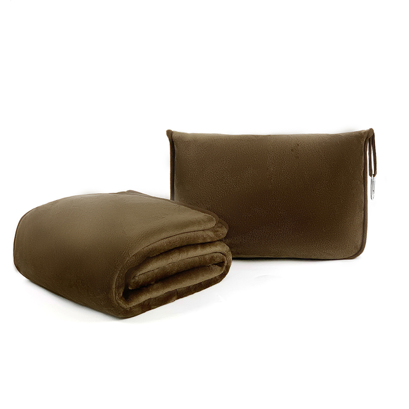 Premium Soft Flannel 2 In 1 Zipper Pillow Set Polyester Travel Car Cushion And Airline Blanket For Airlines Airplane