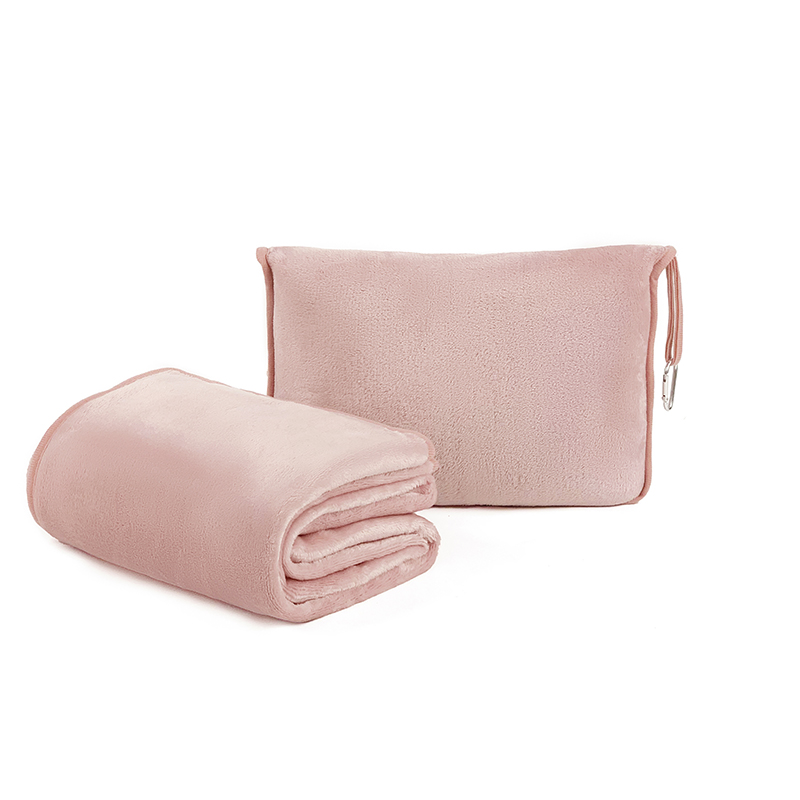 Customized Pattern Logo Pink 4 In Travel Blanket Pillow Lightweight Travel Blanket With Bag For Airplane