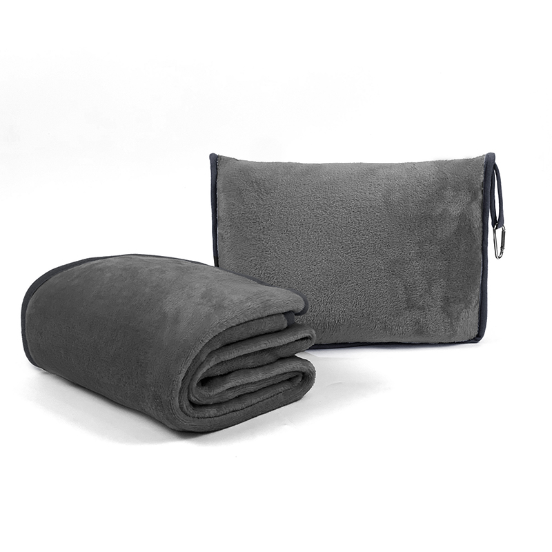 Premium Soft Flannel 2 In 1 Zipper Pillow Set Polyester Travel Car Cushion And Airline Blanket For Airlines Airplane