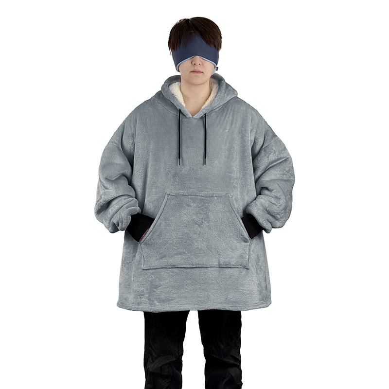 Fall and winter comfortable loose double-sided fleece hoodie thickened wearable blanket for use at home