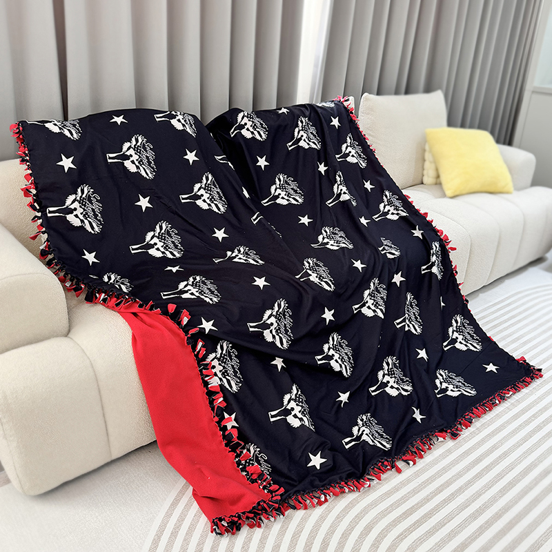 Washable polar fleece blanket custom printing blanket with tassel