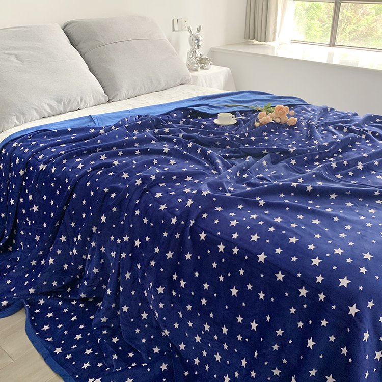305*305cm seamless super soft stretch cozy polyester spandex blue star printed big huge blanket