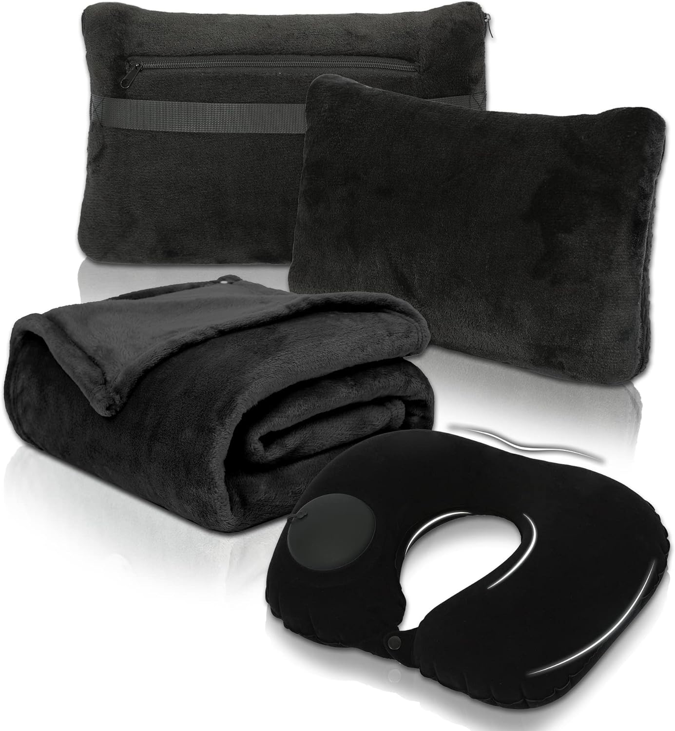 High quality portable polar fleece customized logo 2 in 1 plane travel pillow blanket